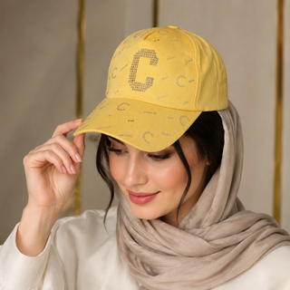 کلاه نقاب دار نگینی طرحدار لیمویی دخترانه