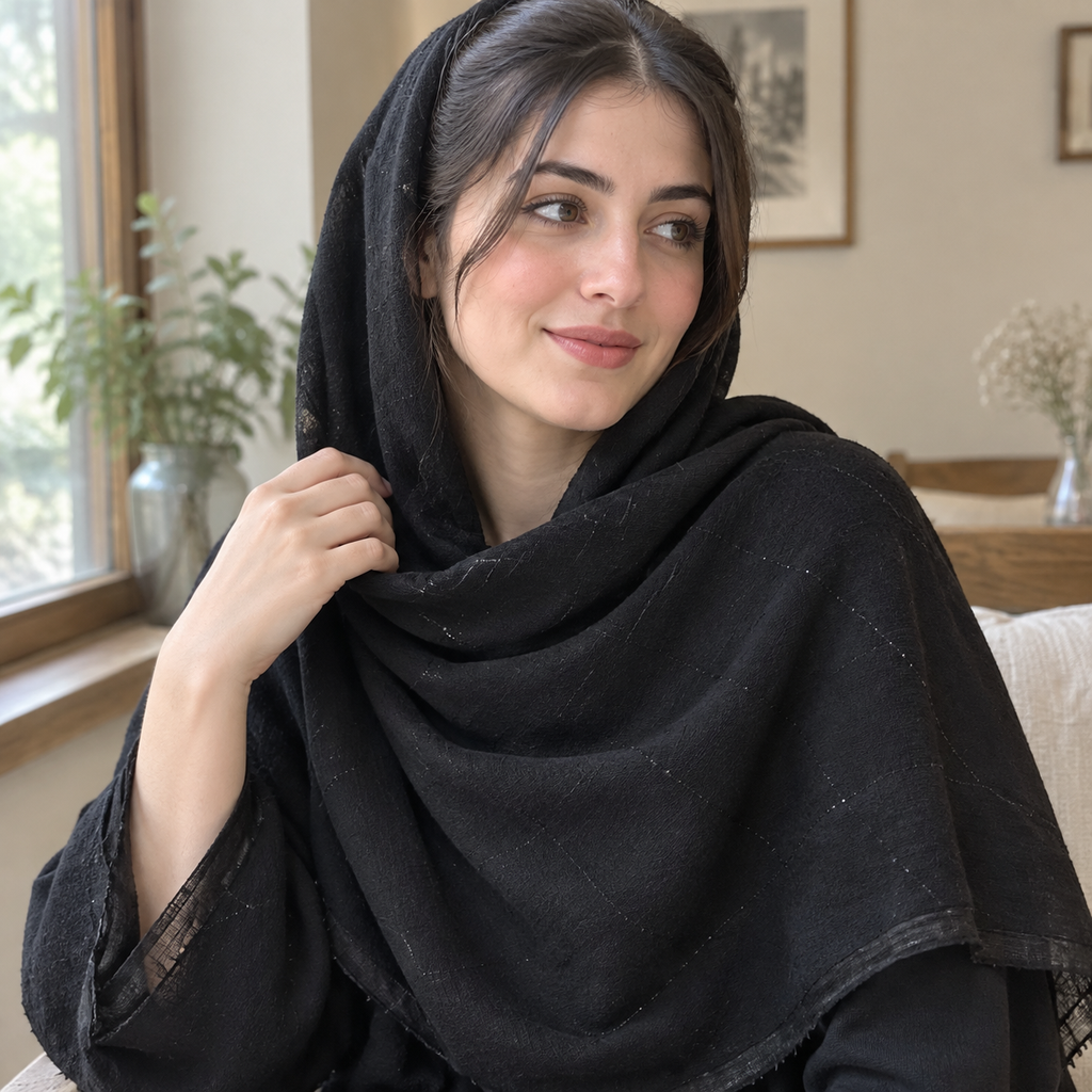 شال مشکی دخترانه چهارخونه زری دار