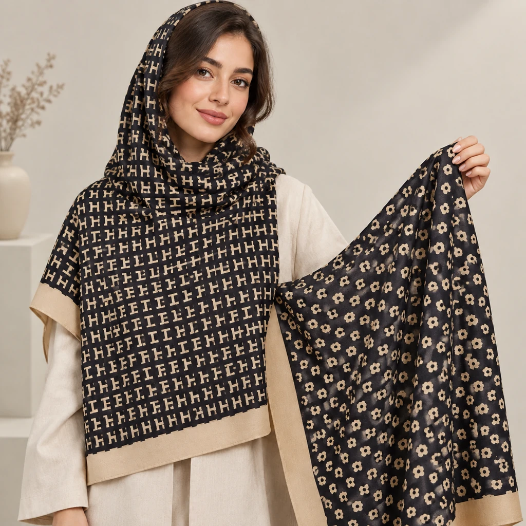 شال دخترانه طرحدار نخی