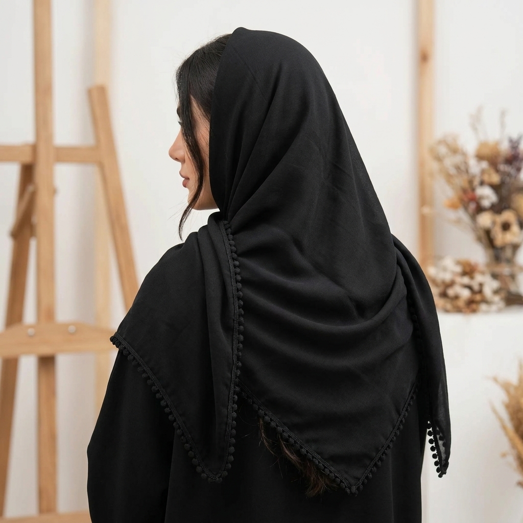 روسری مشکی ساده دور‌عدسی